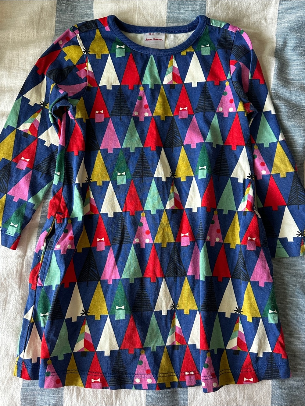 Hanna Andersson Navy Multicolor Holiday Tree A-Line Dress
